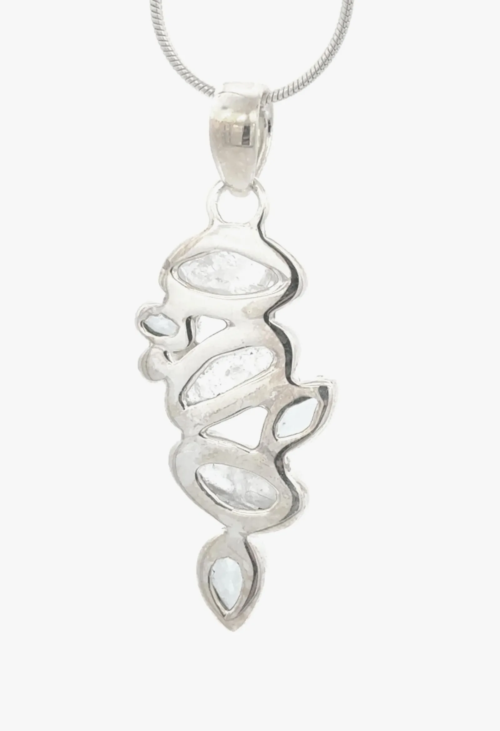 Pendant with 3 "Herkimer Diamonds" (Quartz Crystals) Accented with 4 Faceted Blue Topaz in Sterling Silver (Copy) — $490 by Sharon Teaman — view 2