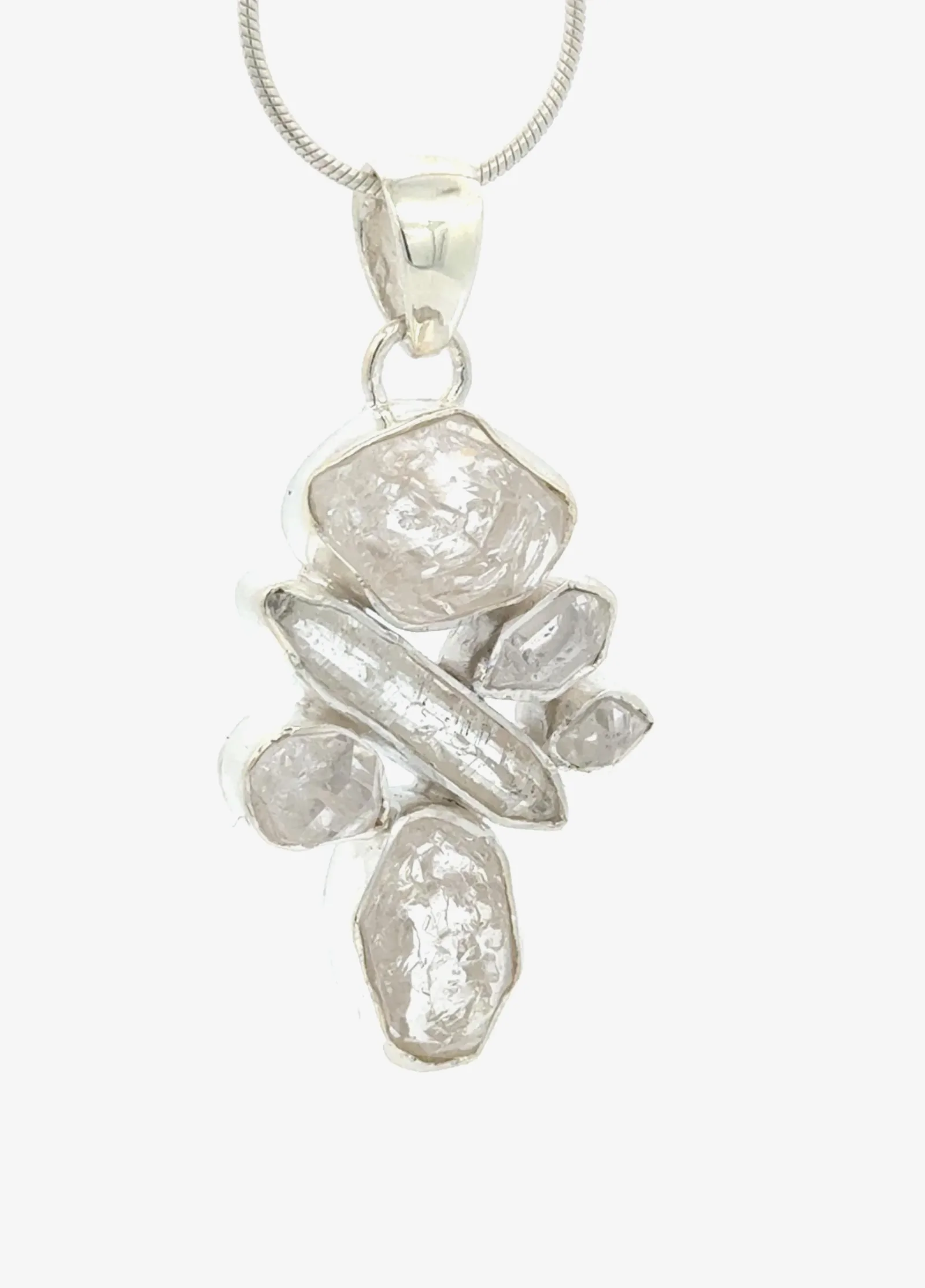 Pendant with 6 "Herkimer Diamonds" (Quartz Crystals) in Sterling Silver (Copy) by Sharon Teaman — view 1