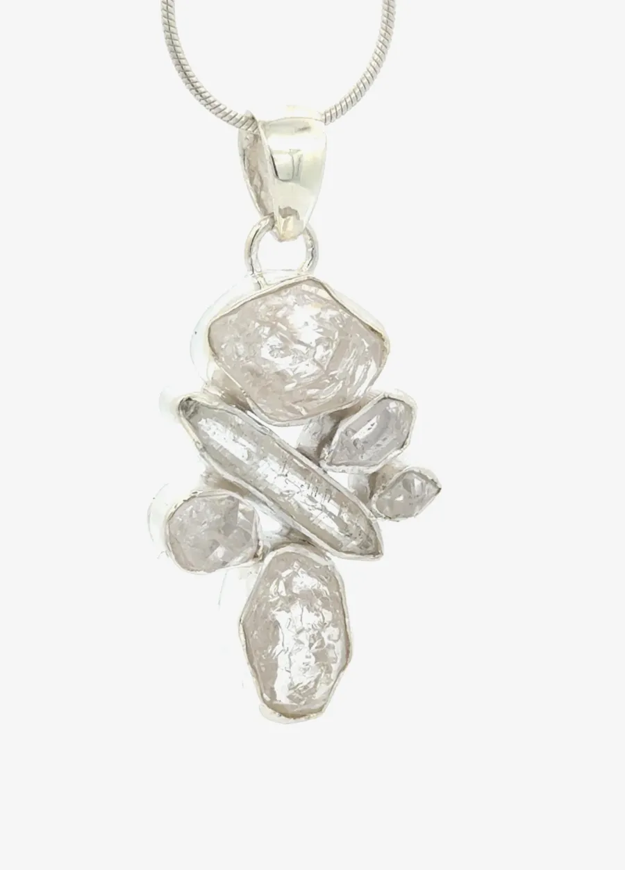 Pendant with 6 "Herkimer Diamonds" (Quartz Crystals) in Sterling Silver (Copy) by Sharon Teaman