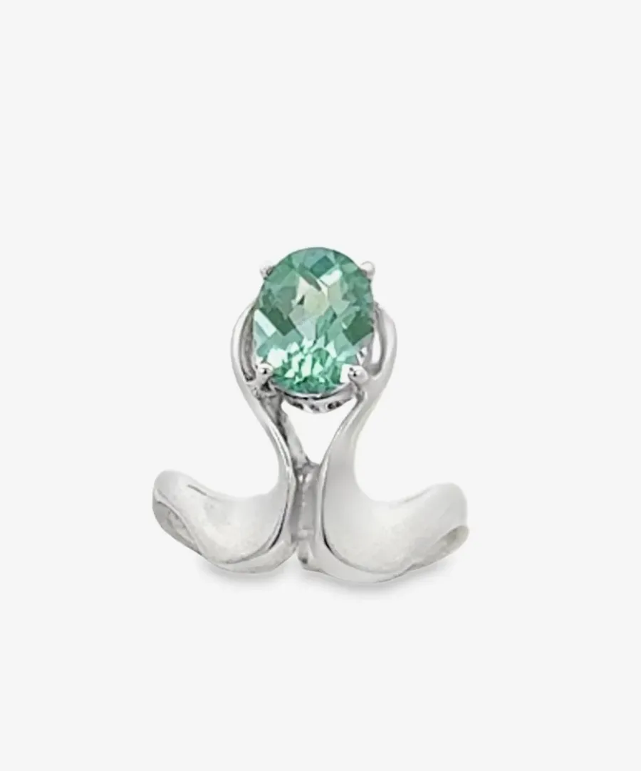 PI 186 SS Oval Para Iba Spinel Ring (Lab created Caribbean Blue/Green) by Sharon Teaman