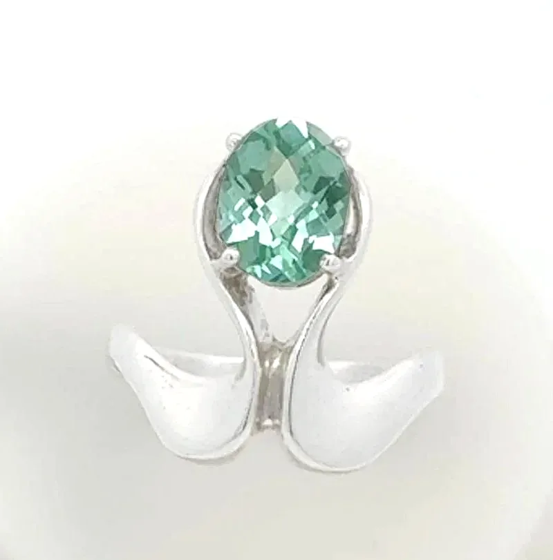 PI 186 SS Oval Para Iba Spinel Ring (Lab created Caribbean Blue/Green) by Sharon Teaman — view 2