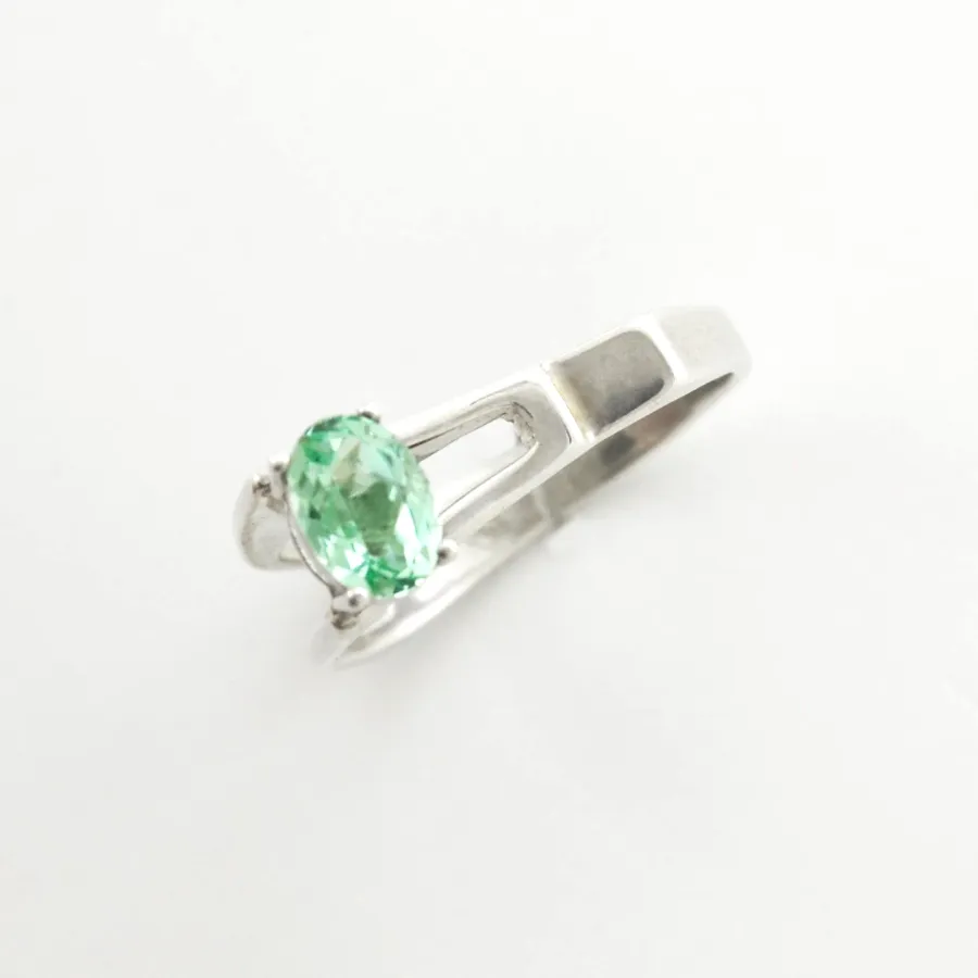 PI 269 SS Para Iba Spinel Oval Ring (Lab created Caribbean Blue/Green) by Sharon Teaman