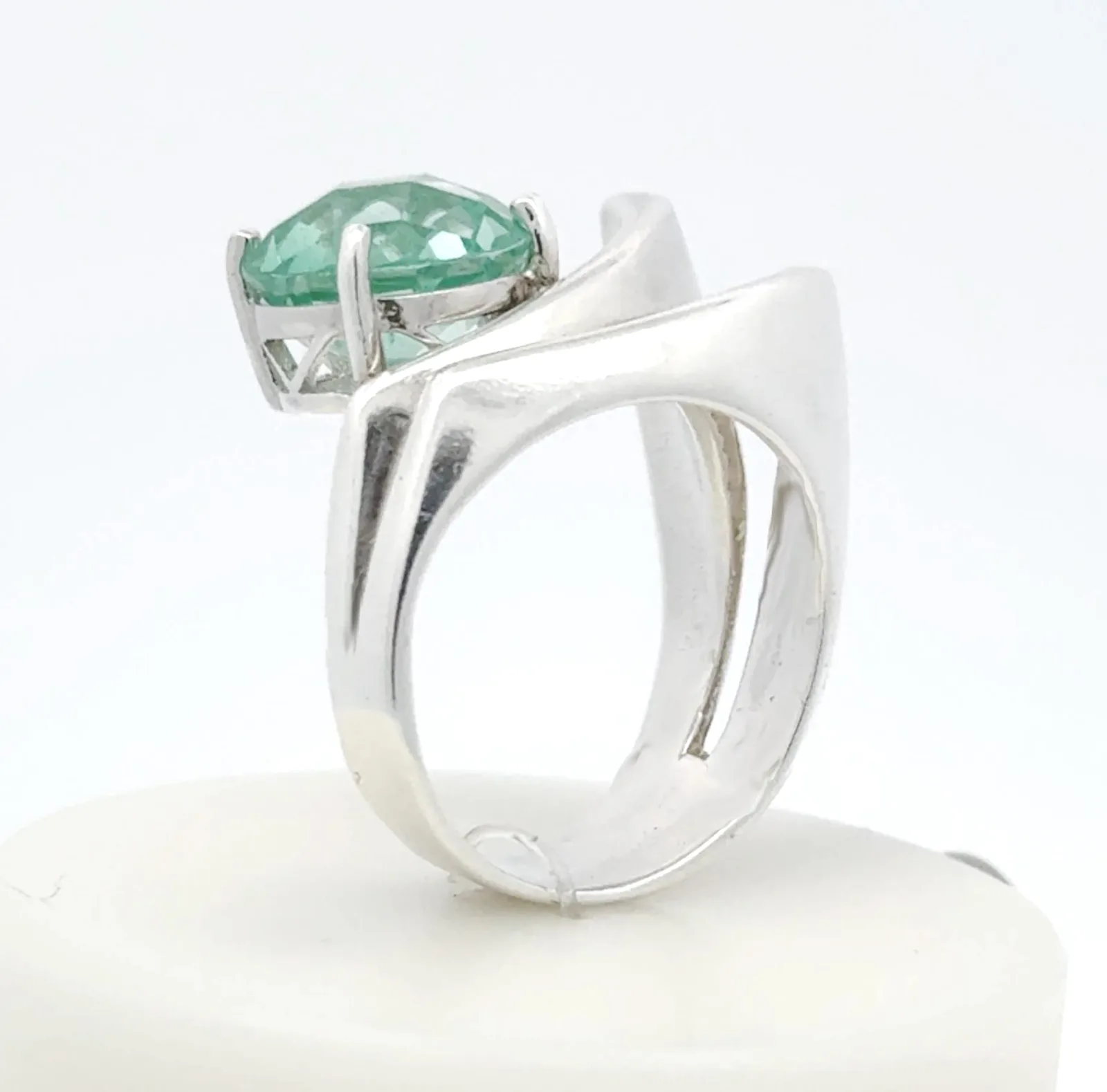 PI 279 SS Round Para Iba Spinel Ring (Lab created Caribbean Blue/Green) by Sharon Teaman — view 2