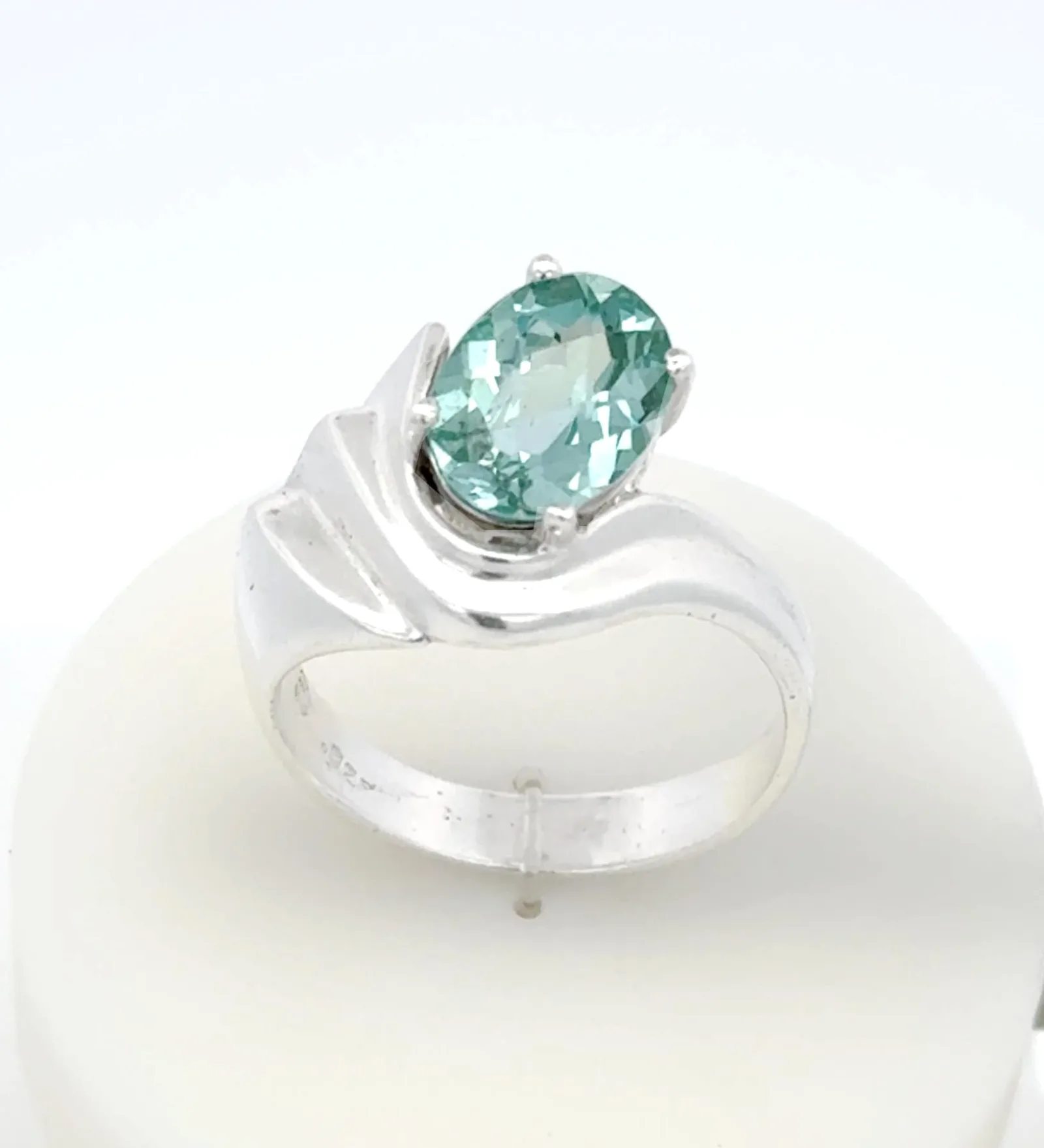 PI 509 SS Oval Para Iba Spinel Ring (Lab created Caribbean Blue/Green) by Sharon Teaman — view 1