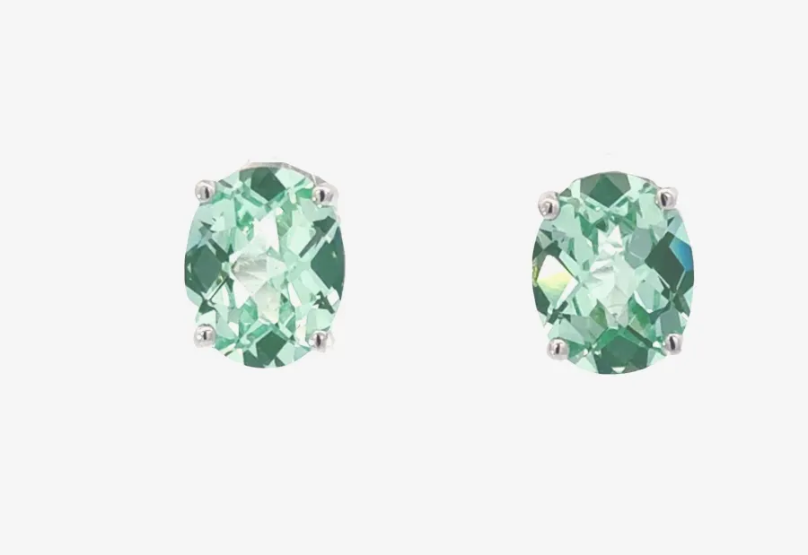 PI Oval Para Iba Spinel Studs 10x8mm (Lab created Caribbean Blue/Green) by Sharon Teaman