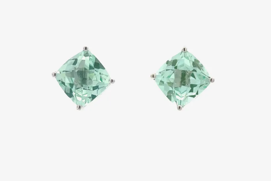 PI Para Iba Spinel Studs Cushion Cut 8x8mm (Lab created Caribbean Blue/Green) by Sharon Teaman
