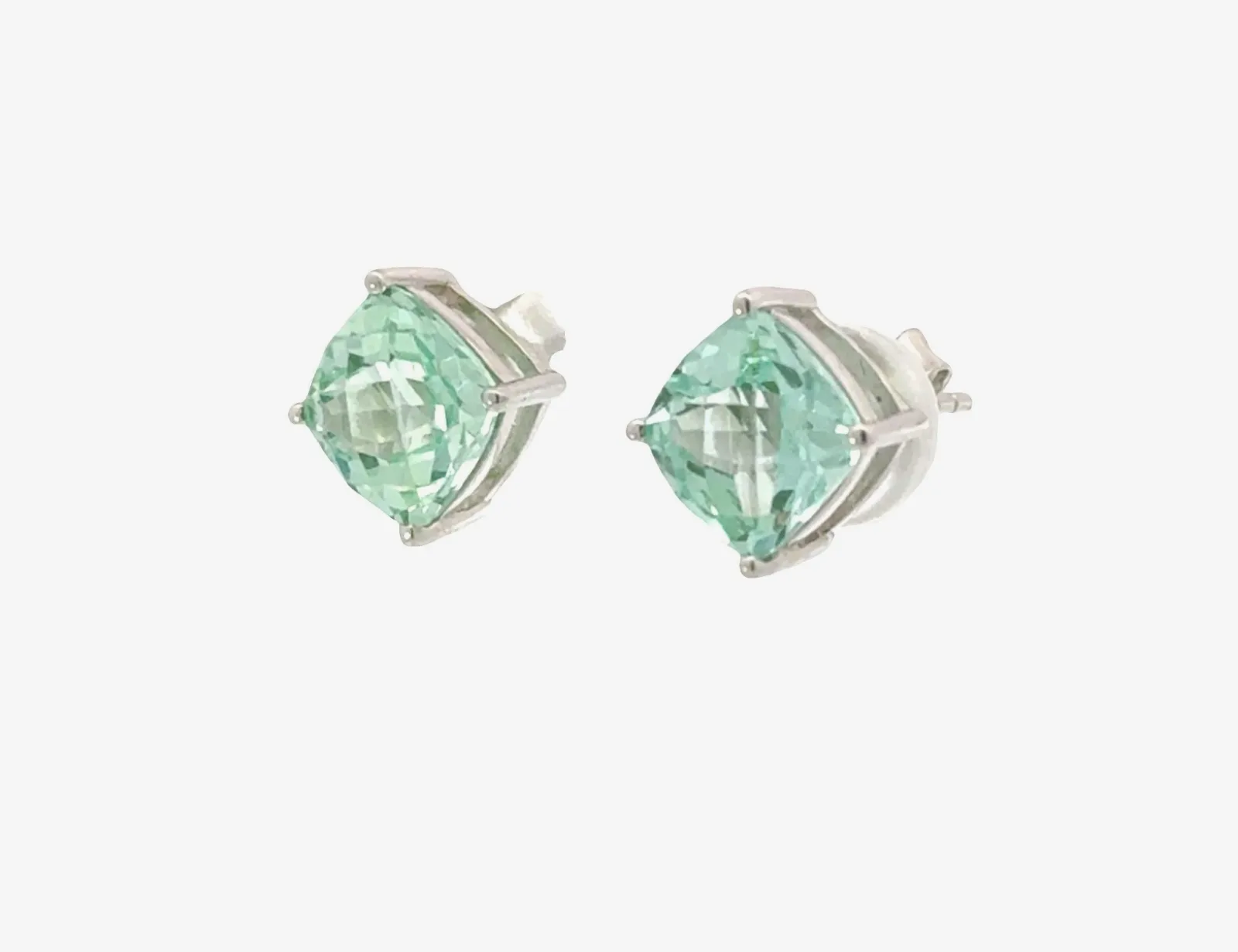 PI Para Iba Spinel Studs Cushion Cut 8x8mm (Lab created Caribbean Blue/Green) by Sharon Teaman — view 2