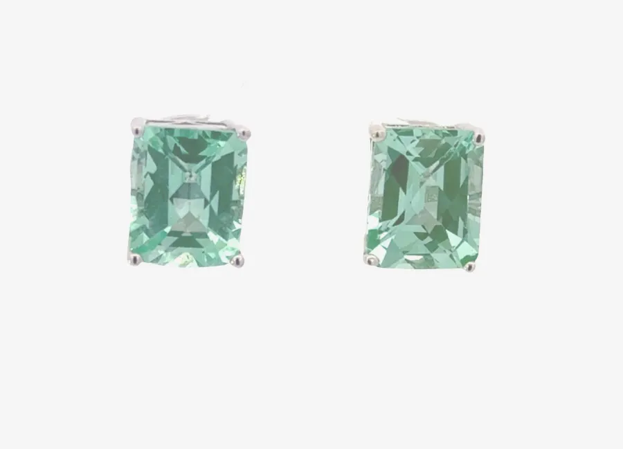 PI Para Iba Spinel Studs Rectangular Cut 10 x 8mm (Lab created Caribbean Blue/Green) by Sharon Teaman