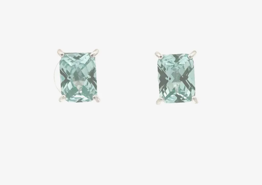 PI Para Iba Spinel Studs Rectangular Cut 8x6mm (Lab created Caribbean Blue/Green) by Sharon Teaman