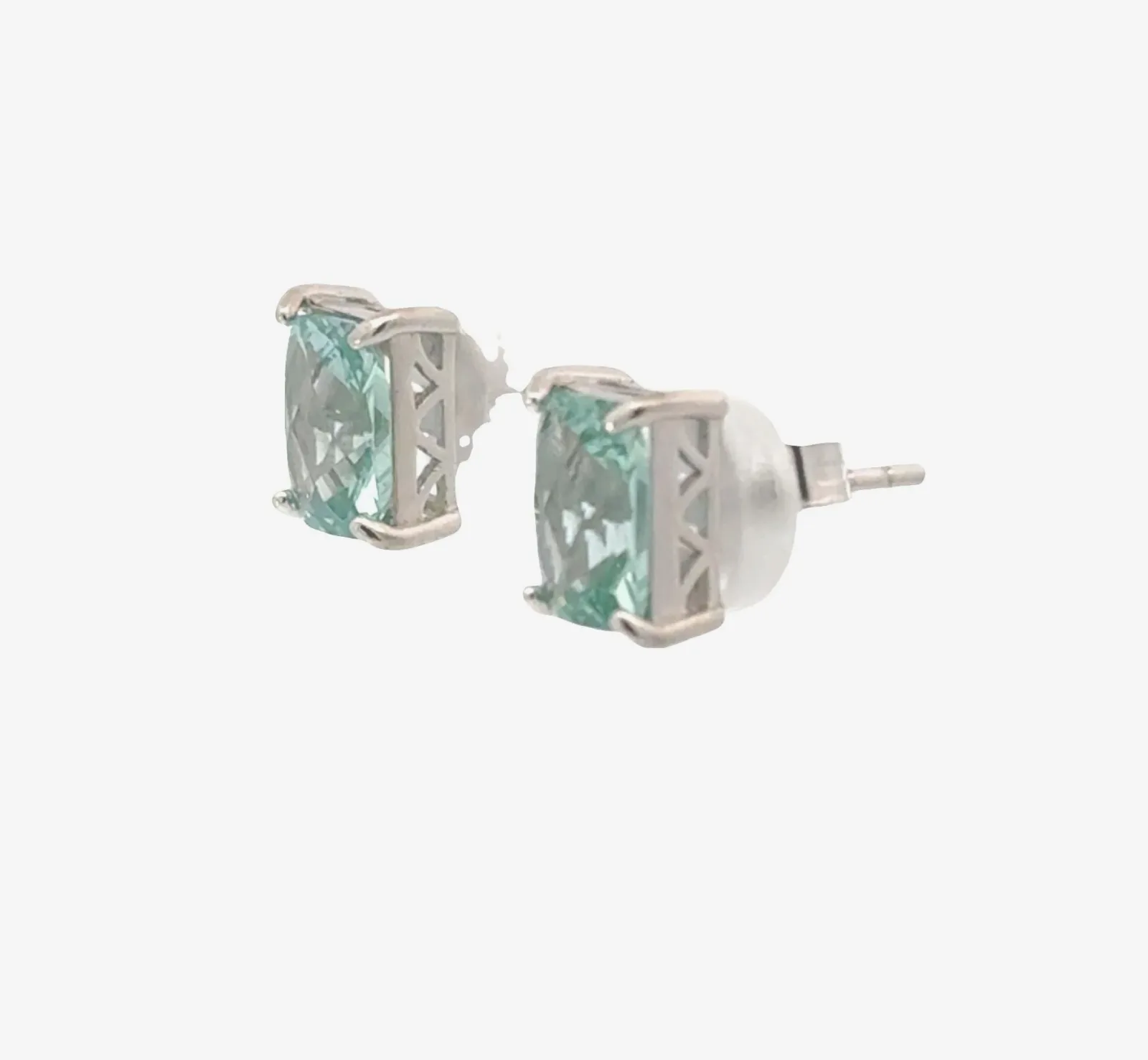 PI Para Iba Spinel Studs Rectangular Cut 8x6mm (Lab created Caribbean Blue/Green) by Sharon Teaman — view 3