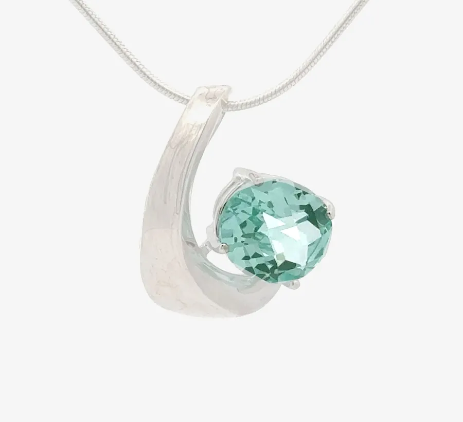 PI SS Para Iba Spinel (Lab Created) Oval Faceted Checkerboard Cut Crescent Pendant Sterling Silver by Sharon Teaman