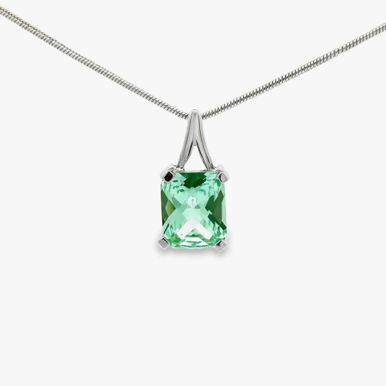 PI SS Para Iba Spinel (Lab Created) Rectangle Faceted Checkerboard cut Crescent Pendant Sterling Silver by Sharon Teaman — view 1