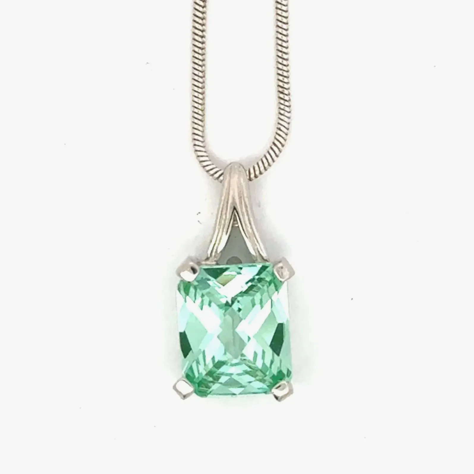 PI SS Para Iba Spinel (Lab Created) Rectangle Faceted Checkerboard cut Crescent Pendant Sterling Silver by Sharon Teaman — view 2