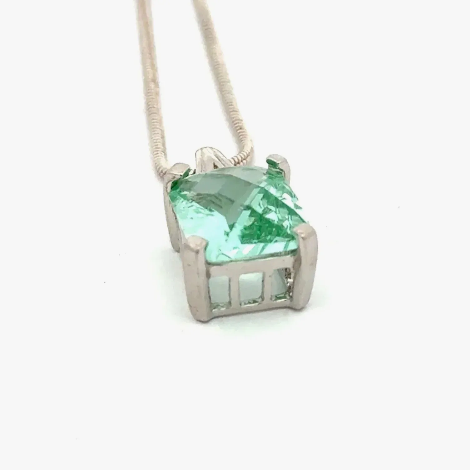 PI SS Para Iba Spinel (Lab Created) Rectangle Faceted Checkerboard cut Crescent Pendant Sterling Silver by Sharon Teaman — view 3