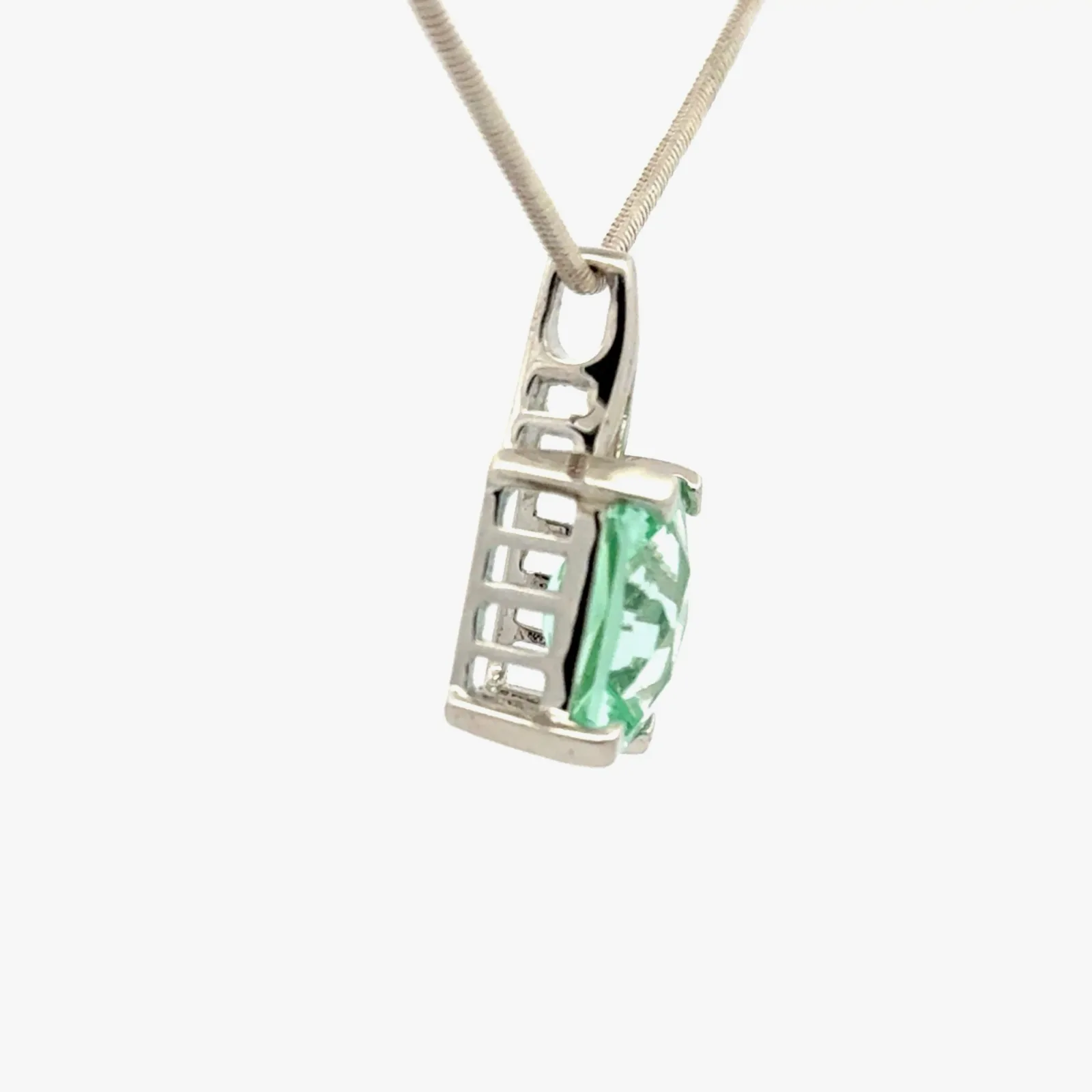 PI SS Para Iba Spinel (Lab Created) Rectangle Faceted Checkerboard cut Crescent Pendant Sterling Silver by Sharon Teaman — view 4