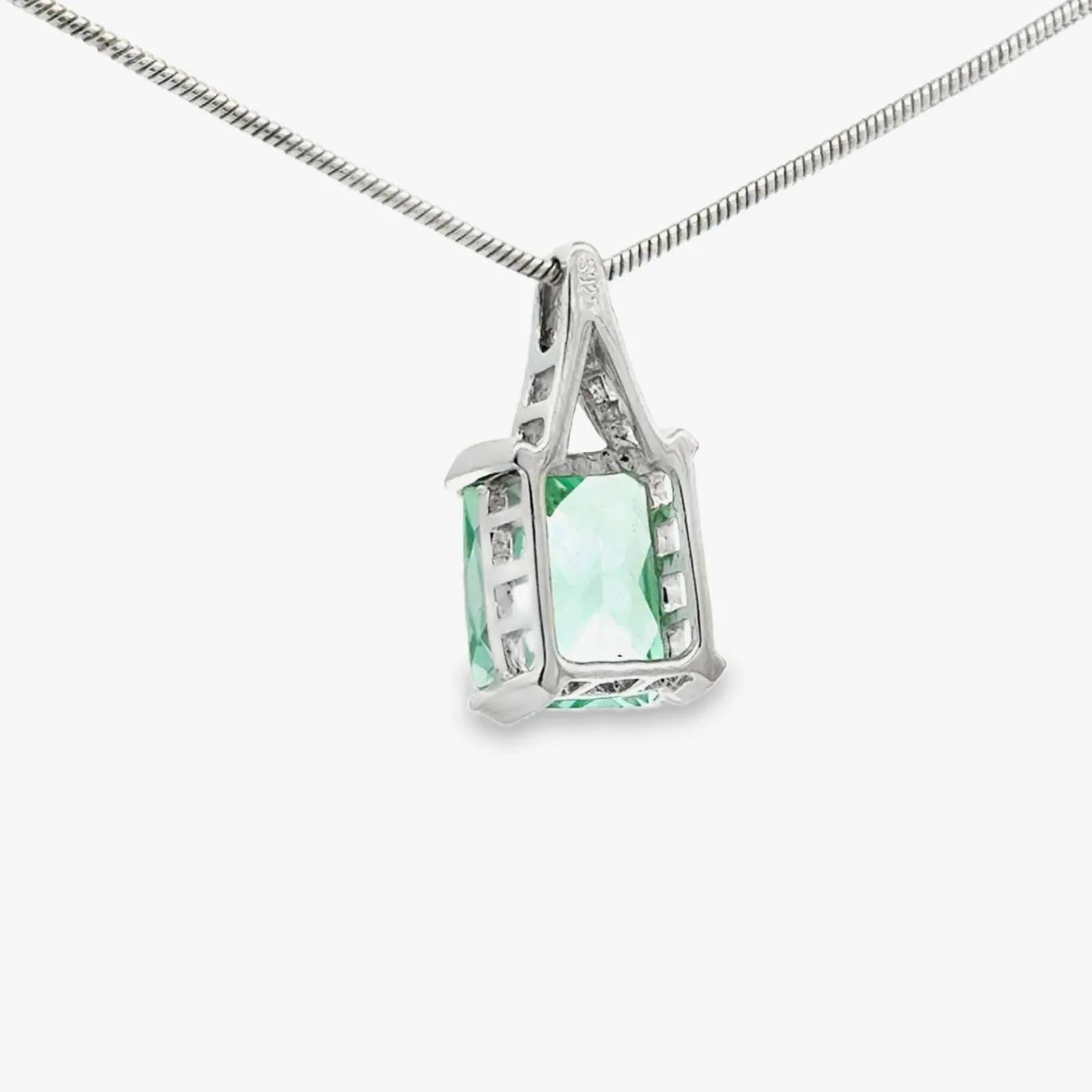 PI SS Para Iba Spinel (Lab Created) Rectangle Faceted Checkerboard cut Crescent Pendant Sterling Silver by Sharon Teaman — view 5
