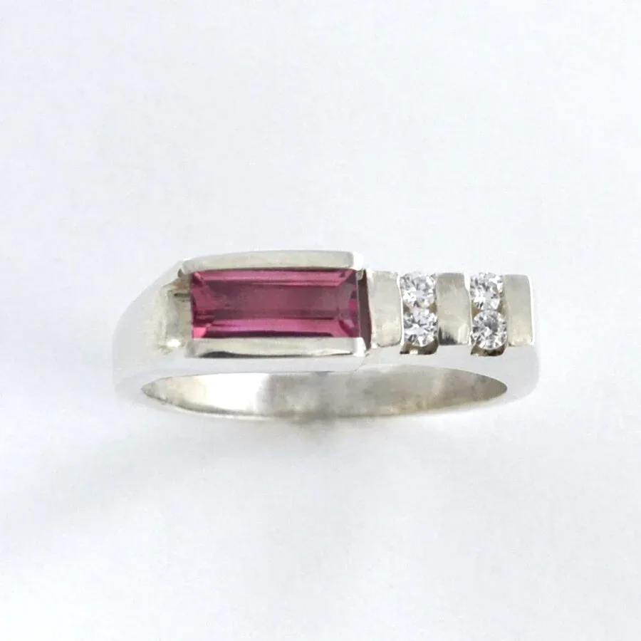 Pink Tourmaline Bar Ring accented with 4 round Moissanite by Sharon Teaman — view 1