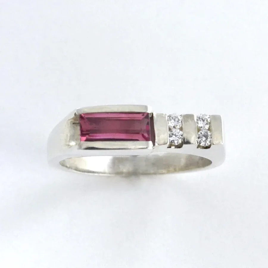 Pink Tourmaline Bar Ring accented with 4 round Moissanite by Sharon Teaman