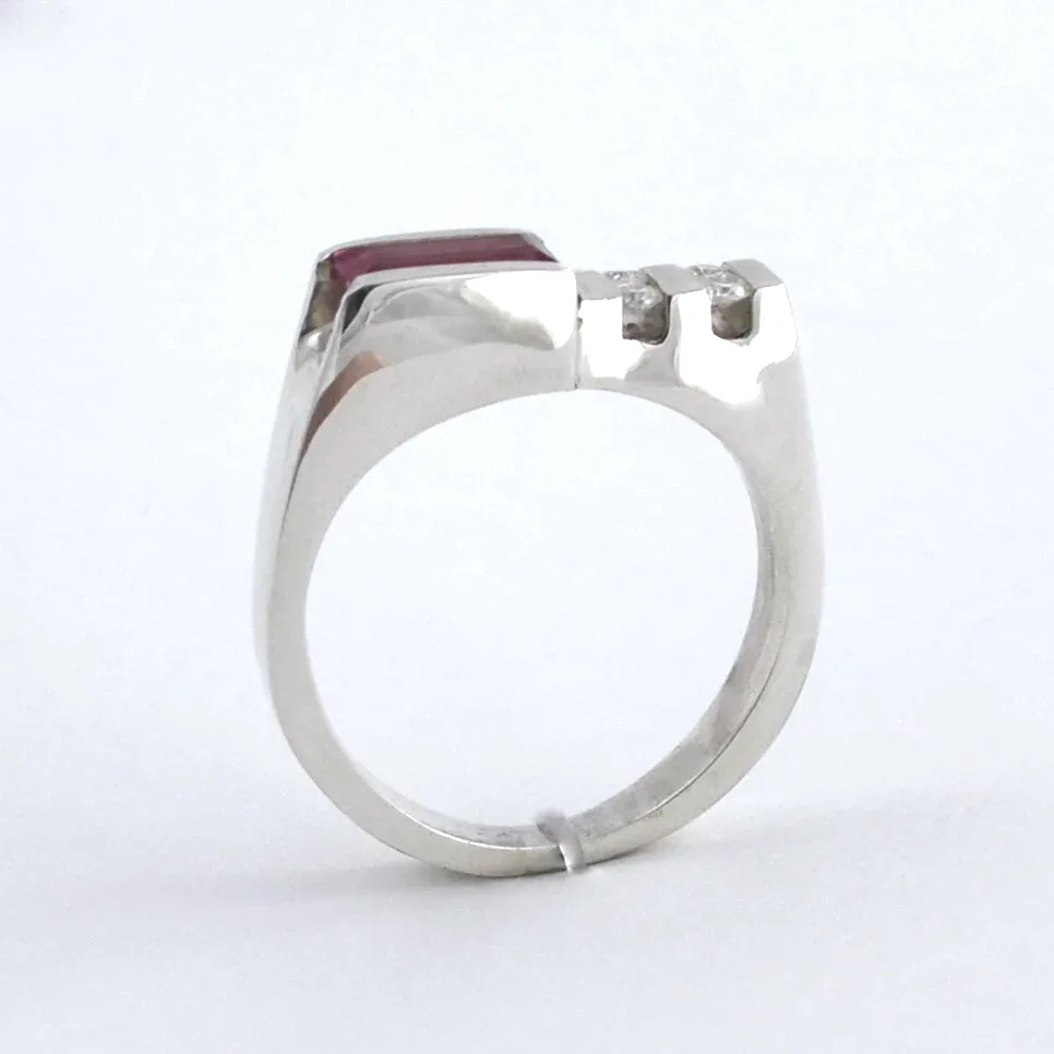 Pink Tourmaline Bar Ring accented with 4 round Moissanite by Sharon Teaman — view 2