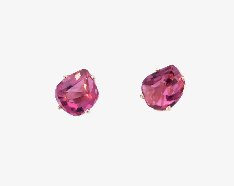 Pink Tourmaline Handcut Crystal Studs - 9.5 x 9.0 mm 14k Yellow by Sharon Teaman