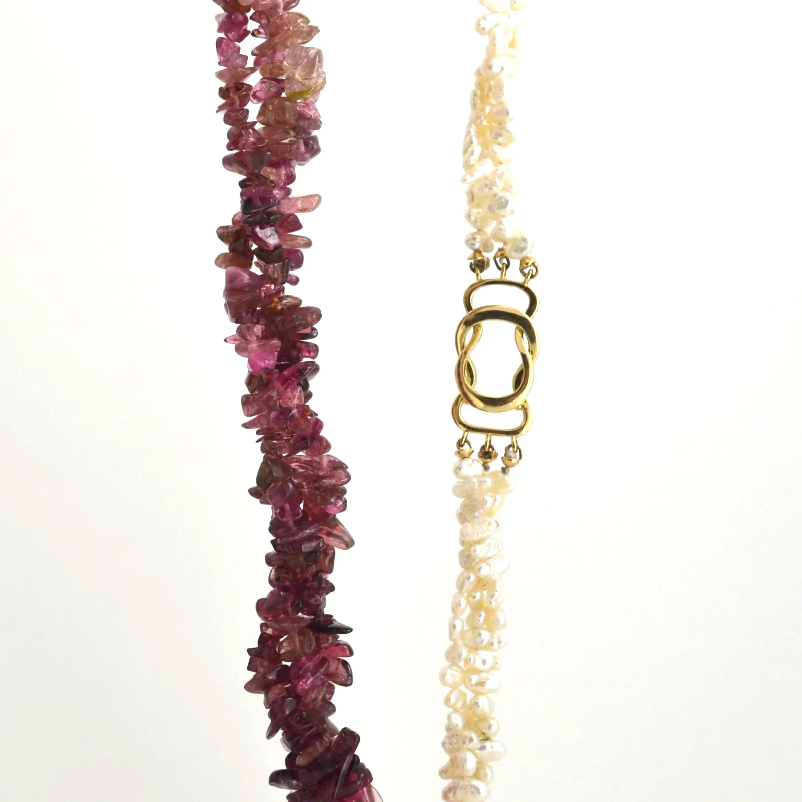 Pink Tourmaline, Quartz, and Pearl Ombre Necklace by Sharon Teaman — view 2