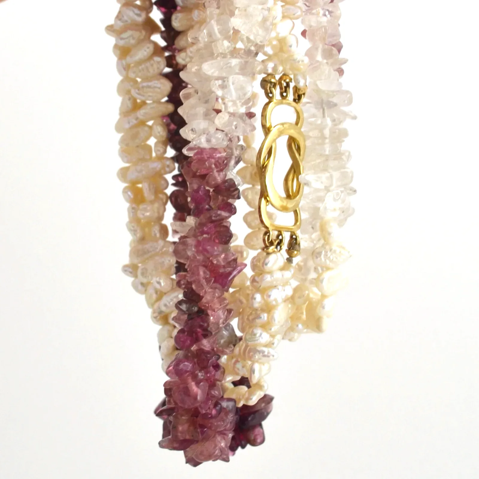 Pink Tourmaline, Quartz, and Pearl Ombre Necklace by Sharon Teaman — view 3