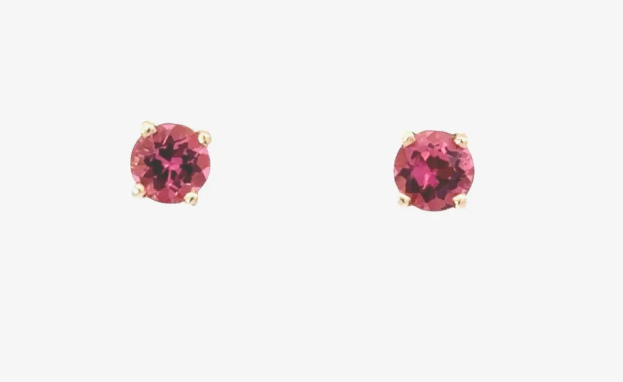 Pink Tourmaline Studs - 5mm 14k Yellow by Sharon Teaman