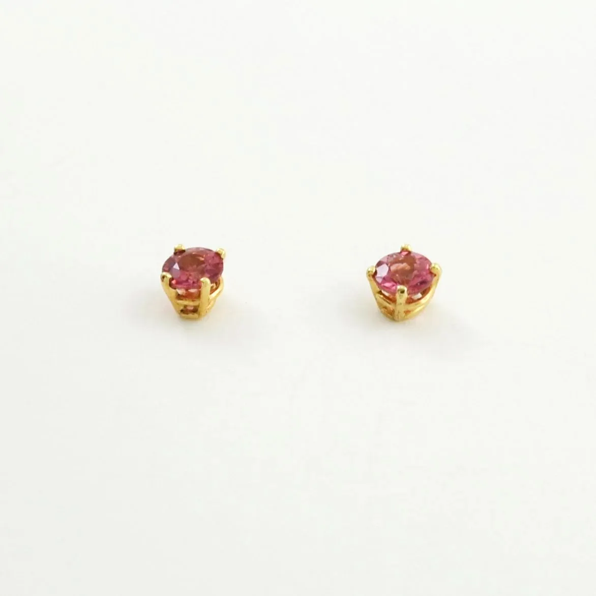 Pink Tourmaline Studs - 5mm 14k Yellow by Sharon Teaman — view 2
