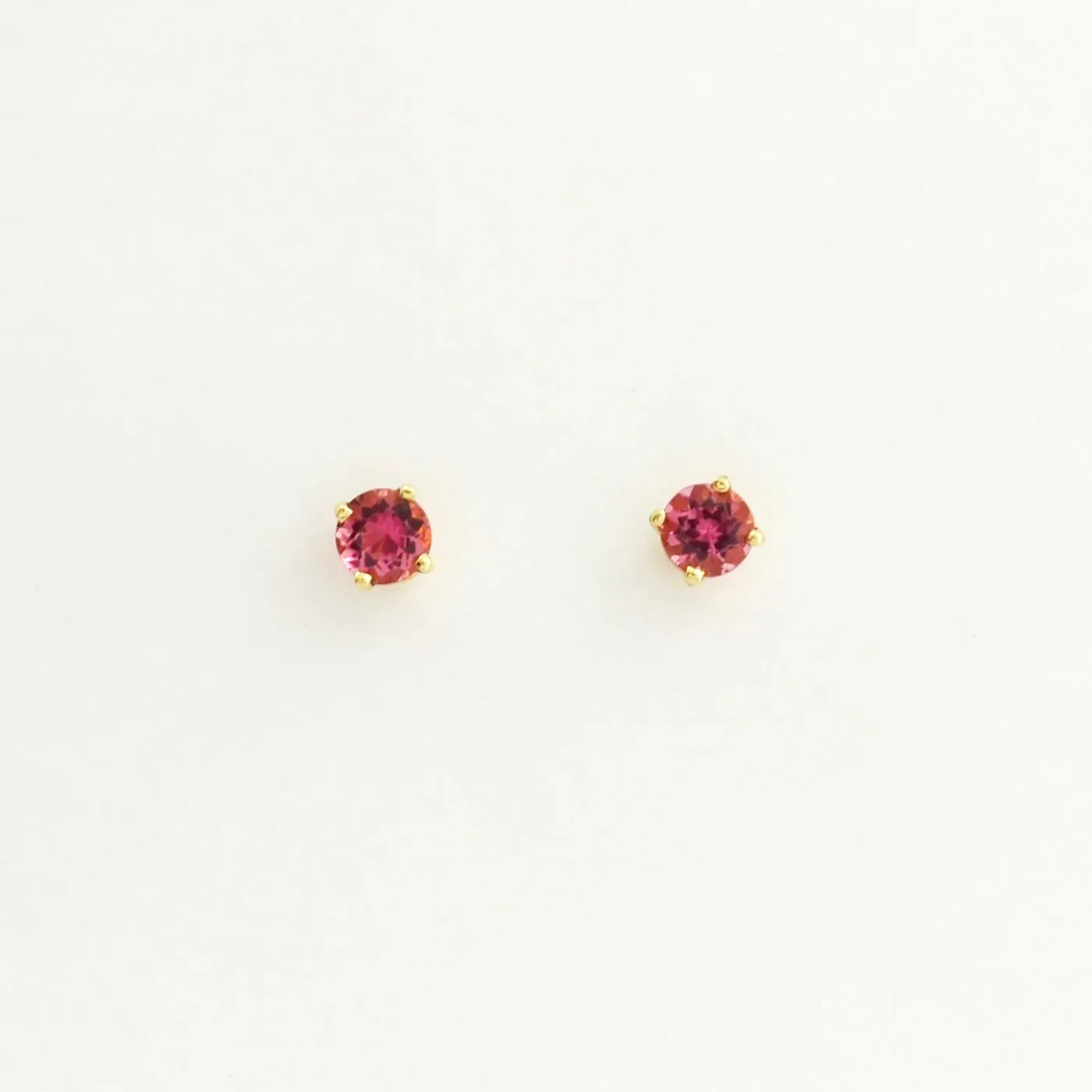 Pink Tourmaline Studs - 5mm 14k Yellow by Sharon Teaman — view 3
