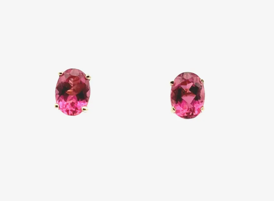 Pink Tourmaline Studs - Oval 7x5mm 14k Yellow by Sharon Teaman