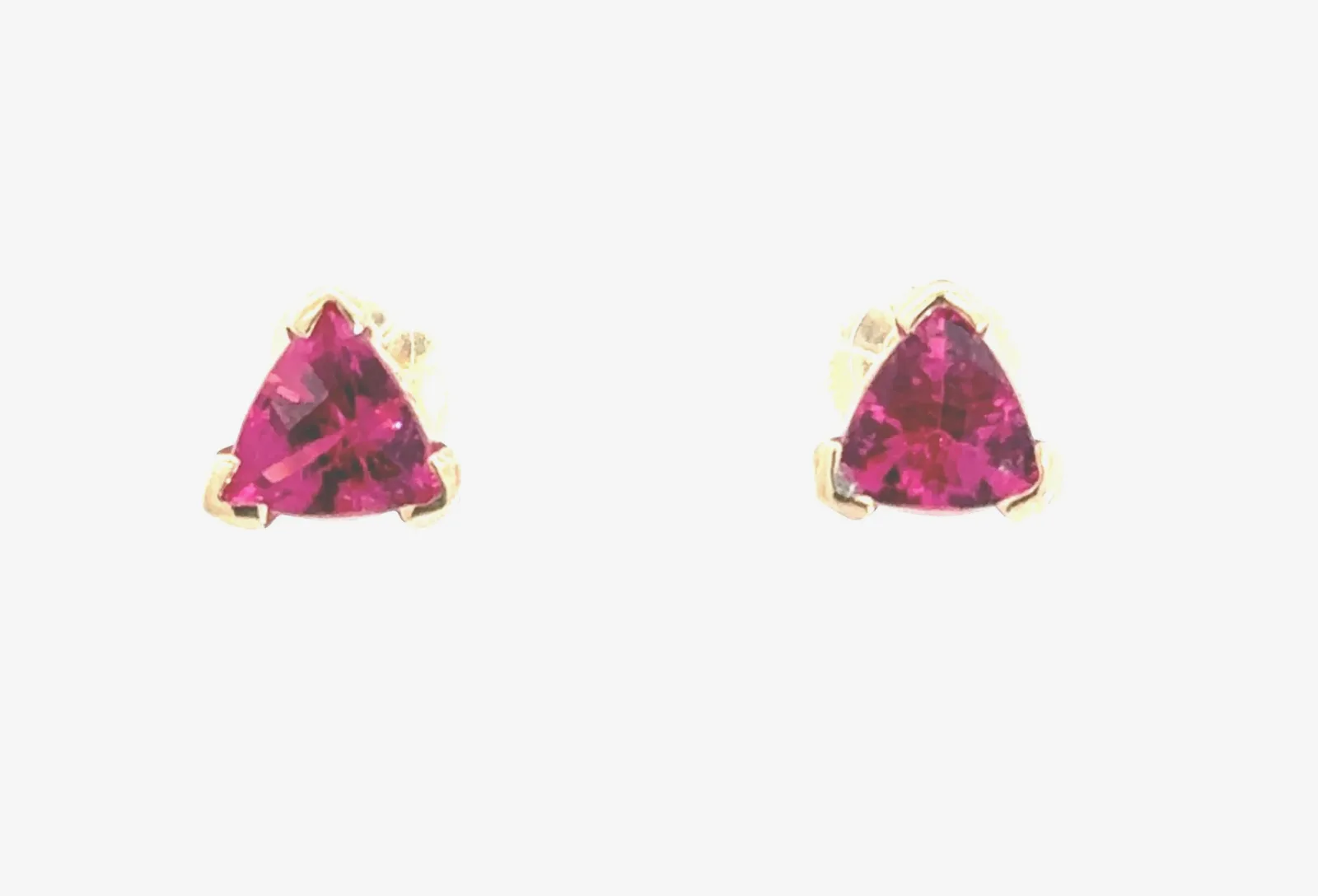 Pink Tourmaline Studs - Trillion 6mm 14k Yellow by Sharon Teaman — view 1