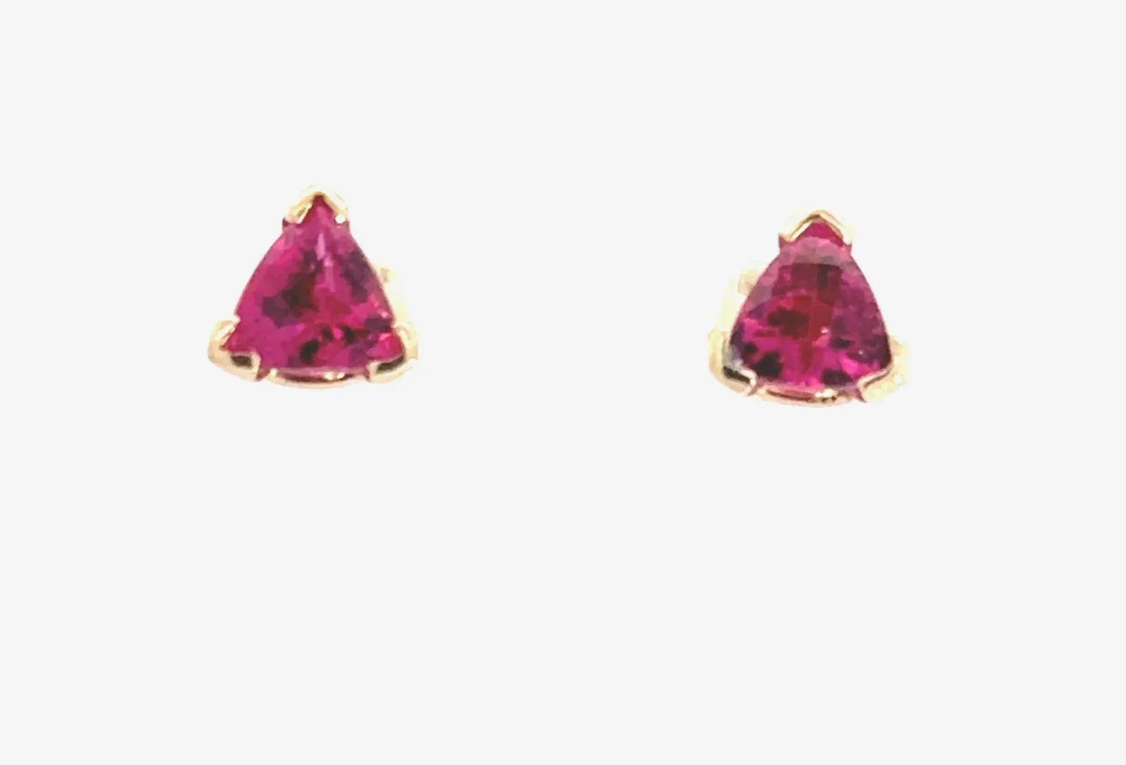 Pink Tourmaline Studs - Trillion 6mm 14k Yellow by Sharon Teaman — view 3
