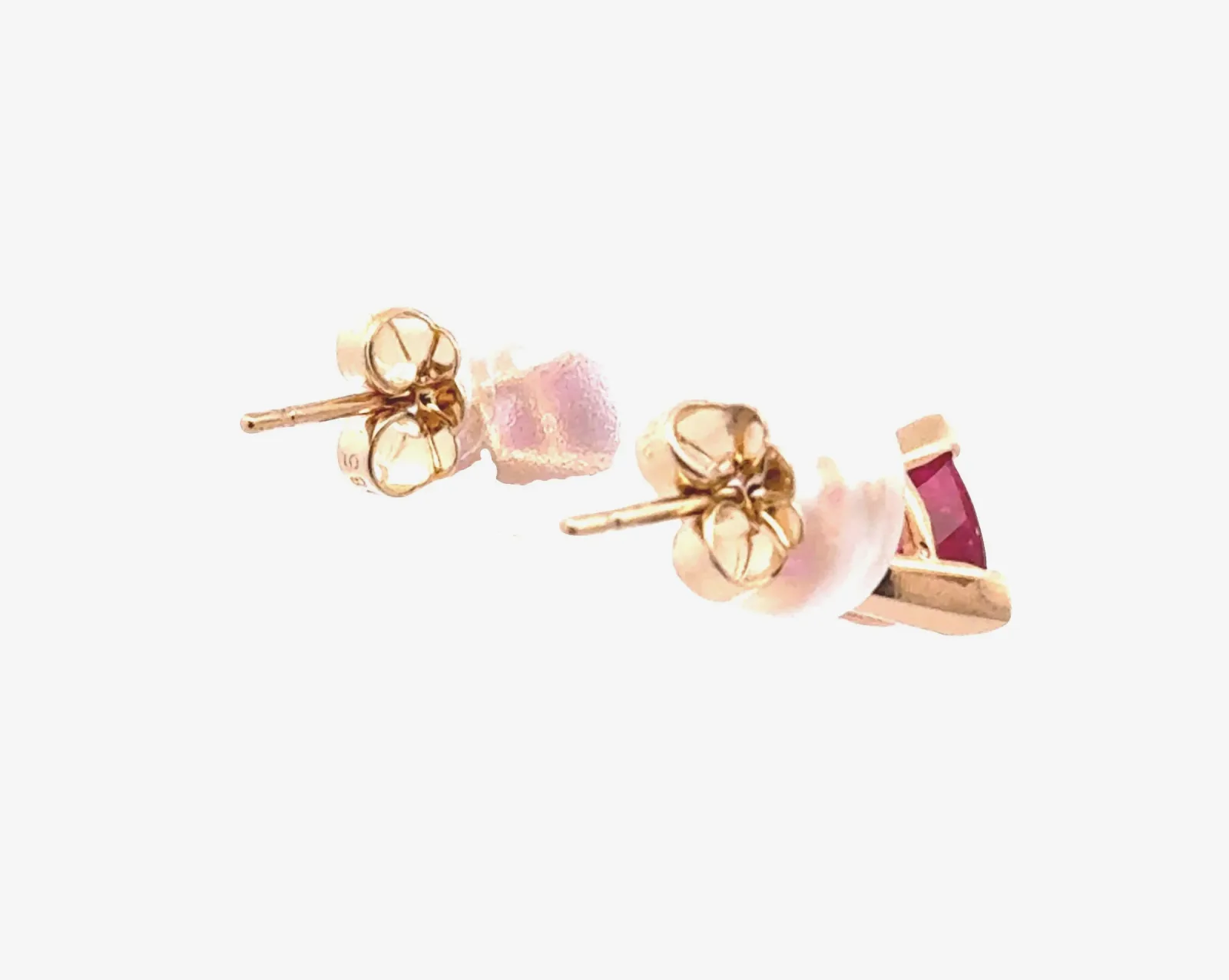Pink Tourmaline Studs - Trillion 6mm 14k Yellow by Sharon Teaman — view 4