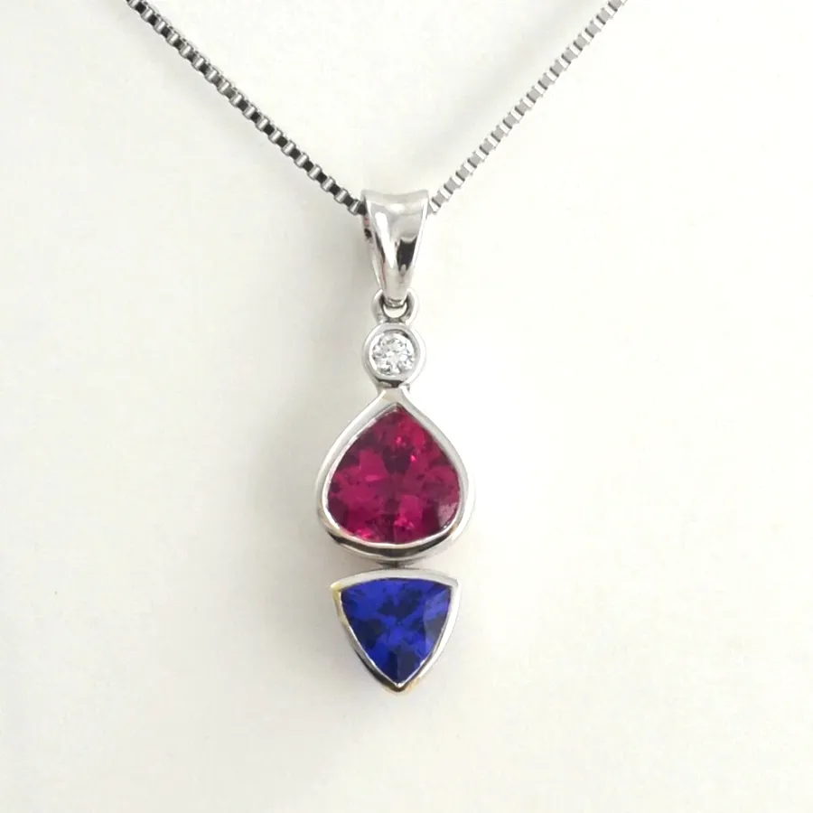 Pink Tourmaline & Tanzanite with Diamond Accent Pendant by Sharon Teaman