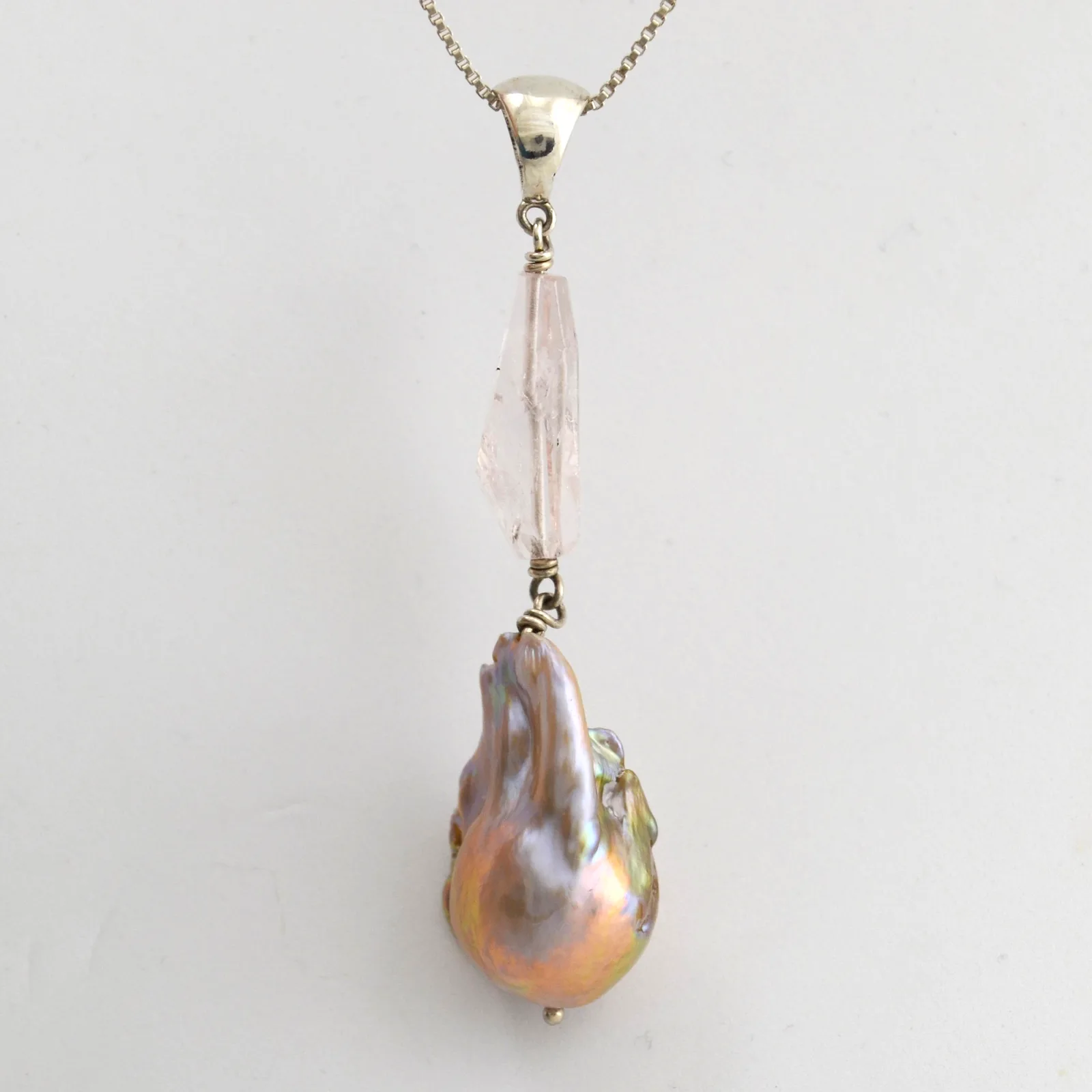 PK Pink Baroque Pearl and Morganite Crystal Pendant Combination by Sharon Teaman — view 1