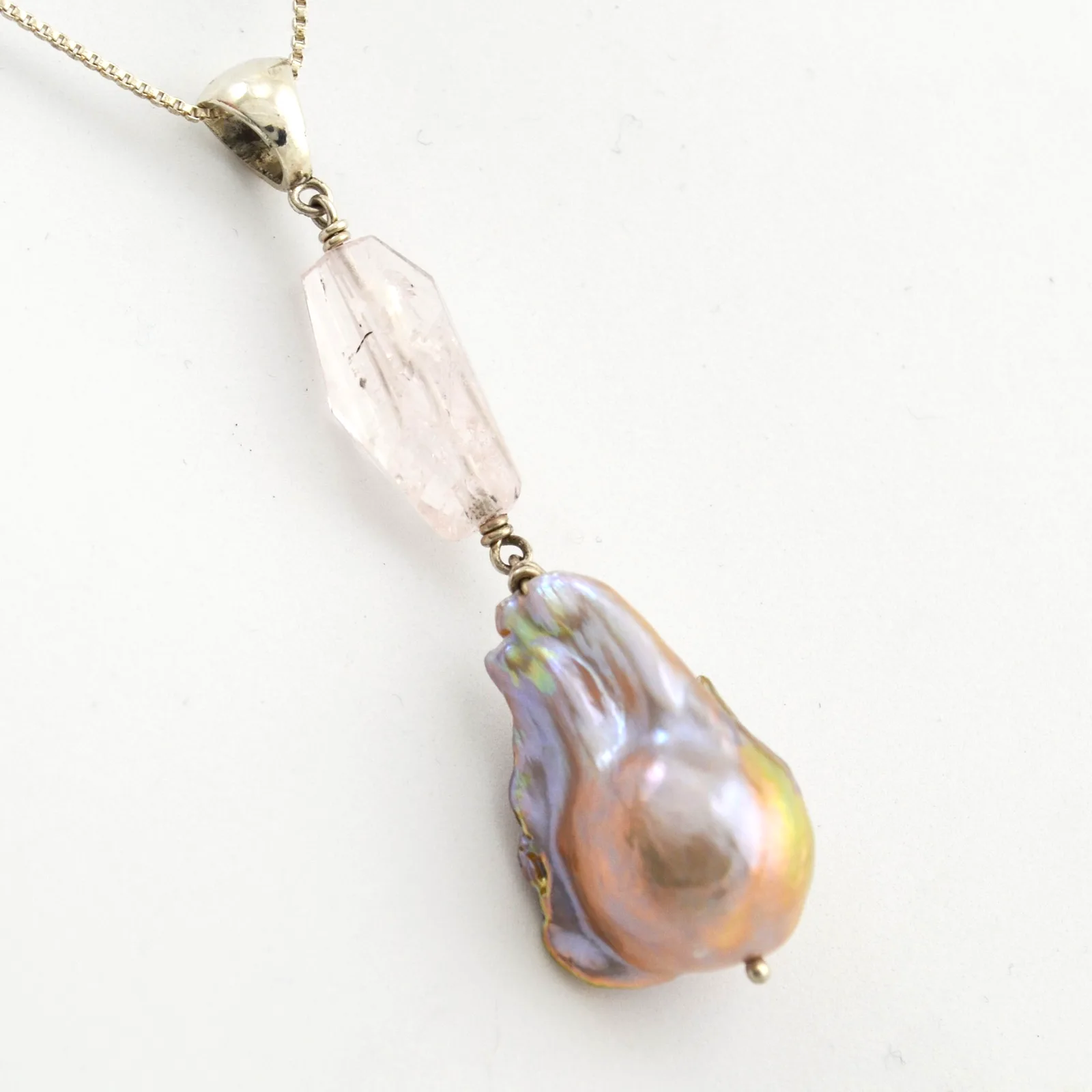 PK Pink Baroque Pearl and Morganite Crystal Pendant Combination by Sharon Teaman — view 2