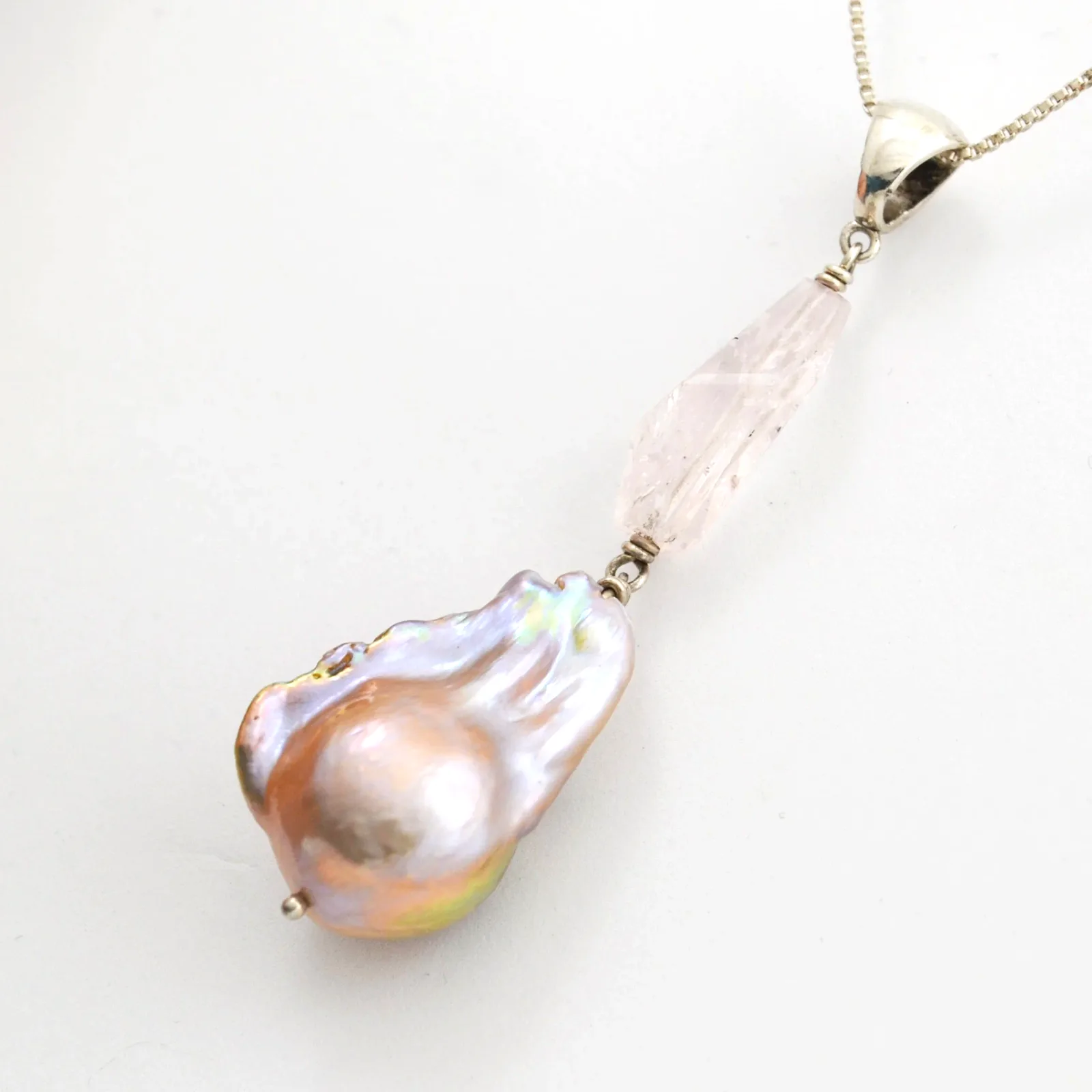 PK Pink Baroque Pearl and Morganite Crystal Pendant Combination by Sharon Teaman — view 3