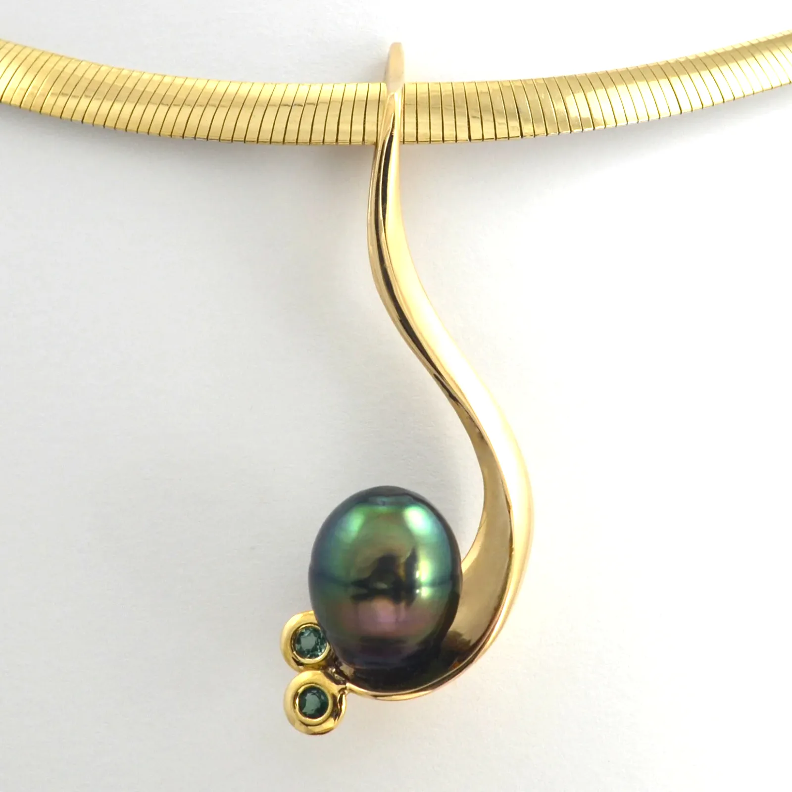 Rainbow Peacock Tahitian Pearl Pendant by Sharon Teaman — view 1