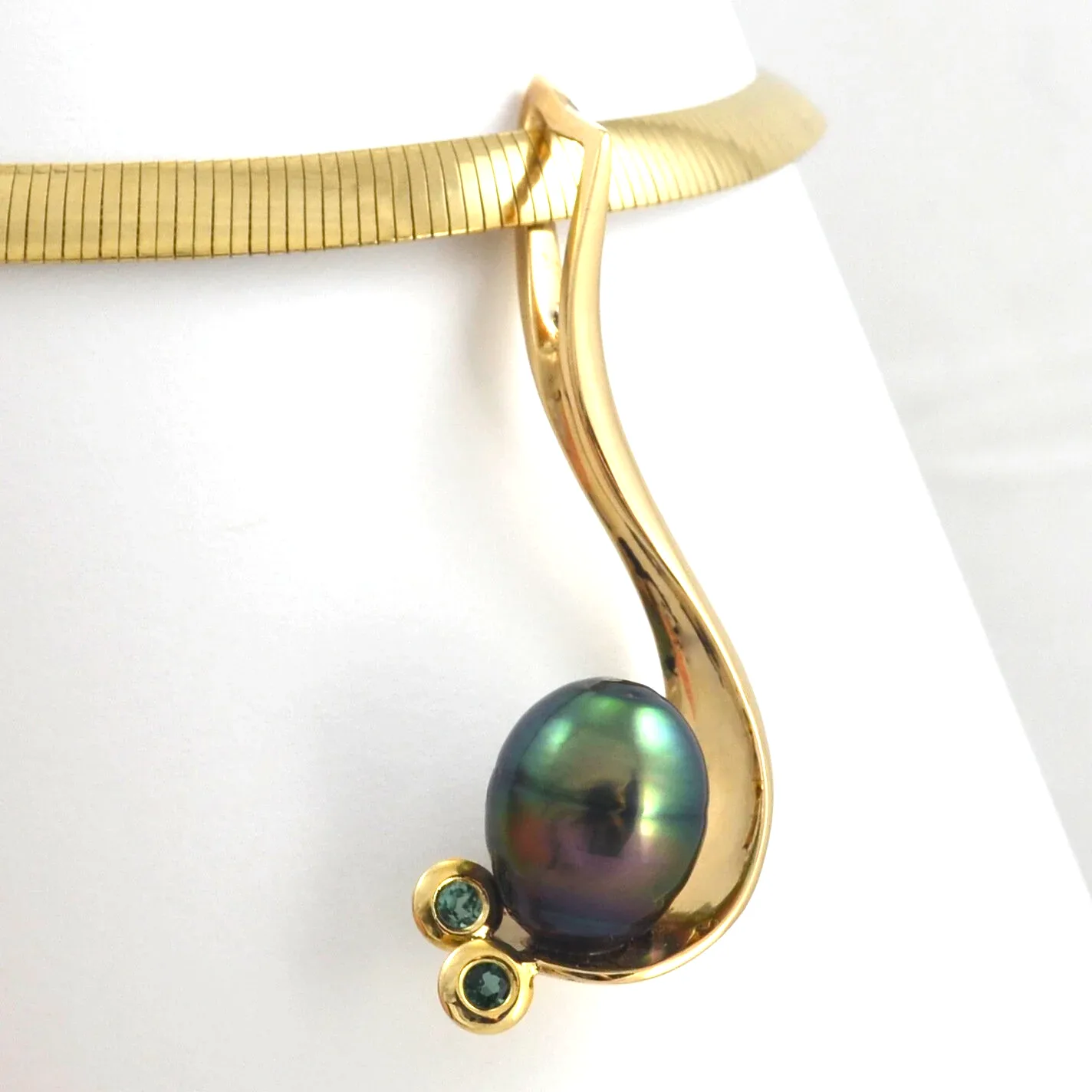 Rainbow Peacock Tahitian Pearl Pendant by Sharon Teaman — view 2