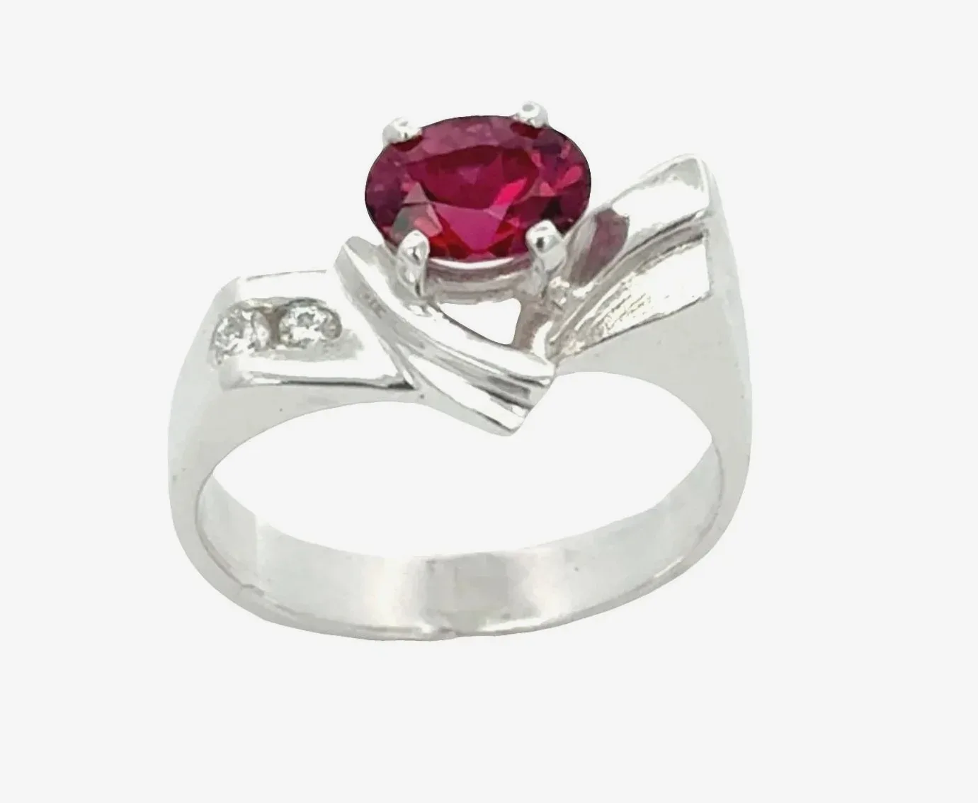 Rhodolite Garnet Horizontal Ring Faceted Oval 1.23 carat with 2 Moissanite Accents by Sharon Teaman — view 1
