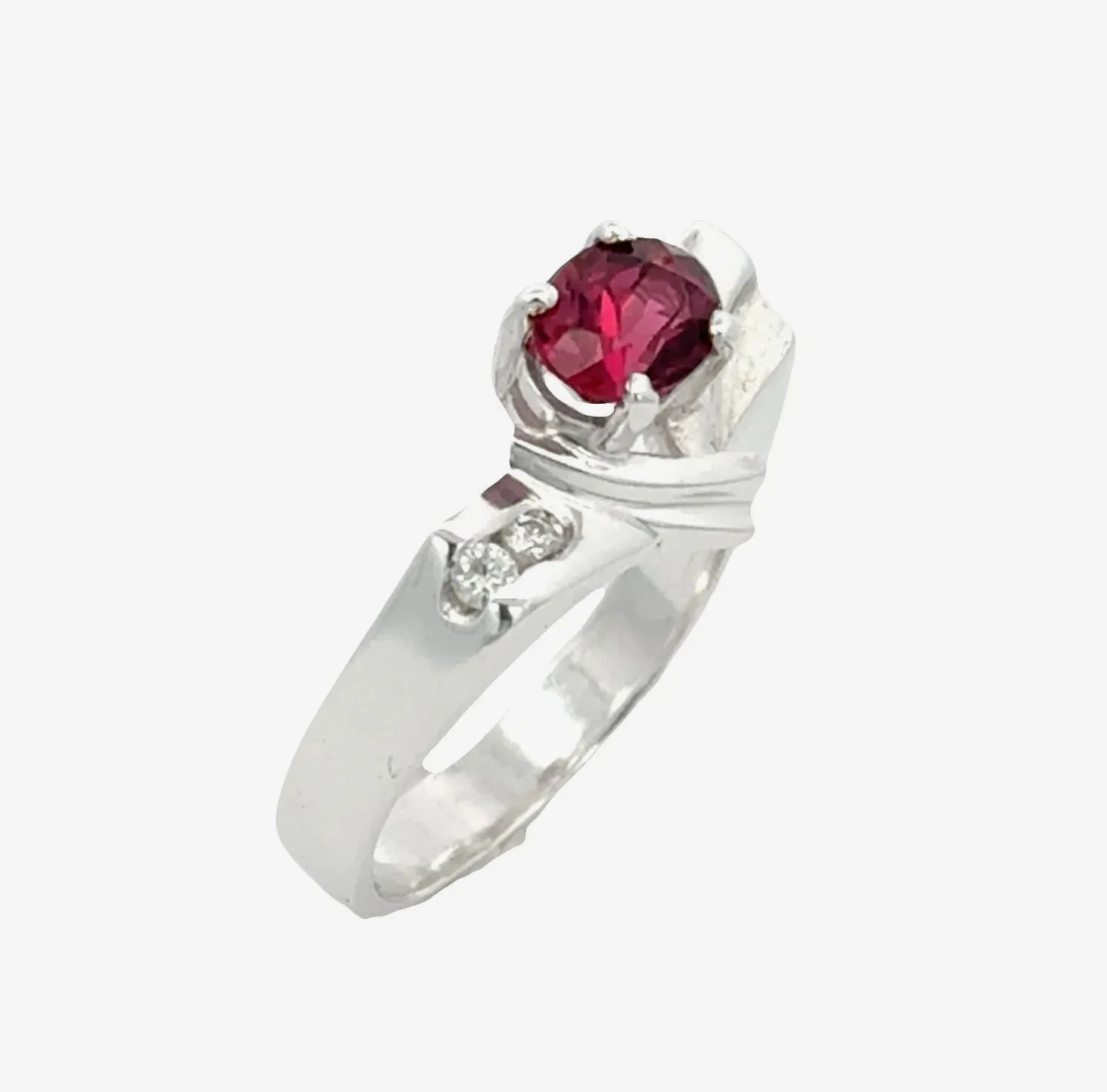 Rhodolite Garnet Horizontal Ring Faceted Oval 1.23 carat with 2 Moissanite Accents by Sharon Teaman — view 2