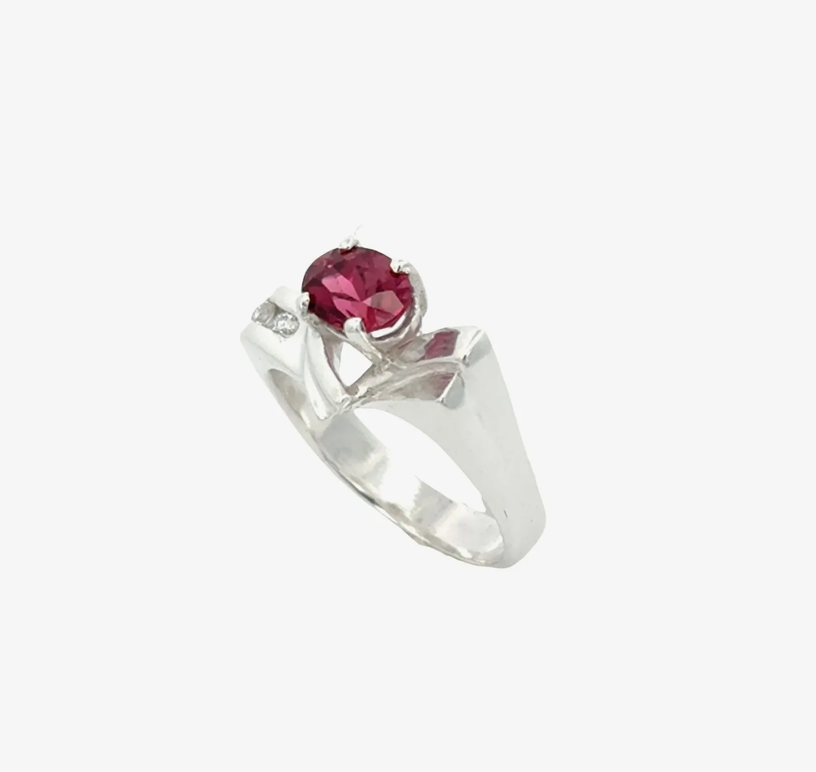 Rhodolite Garnet Horizontal Ring Faceted Oval 1.23 carat with 2 Moissanite Accents by Sharon Teaman — view 3