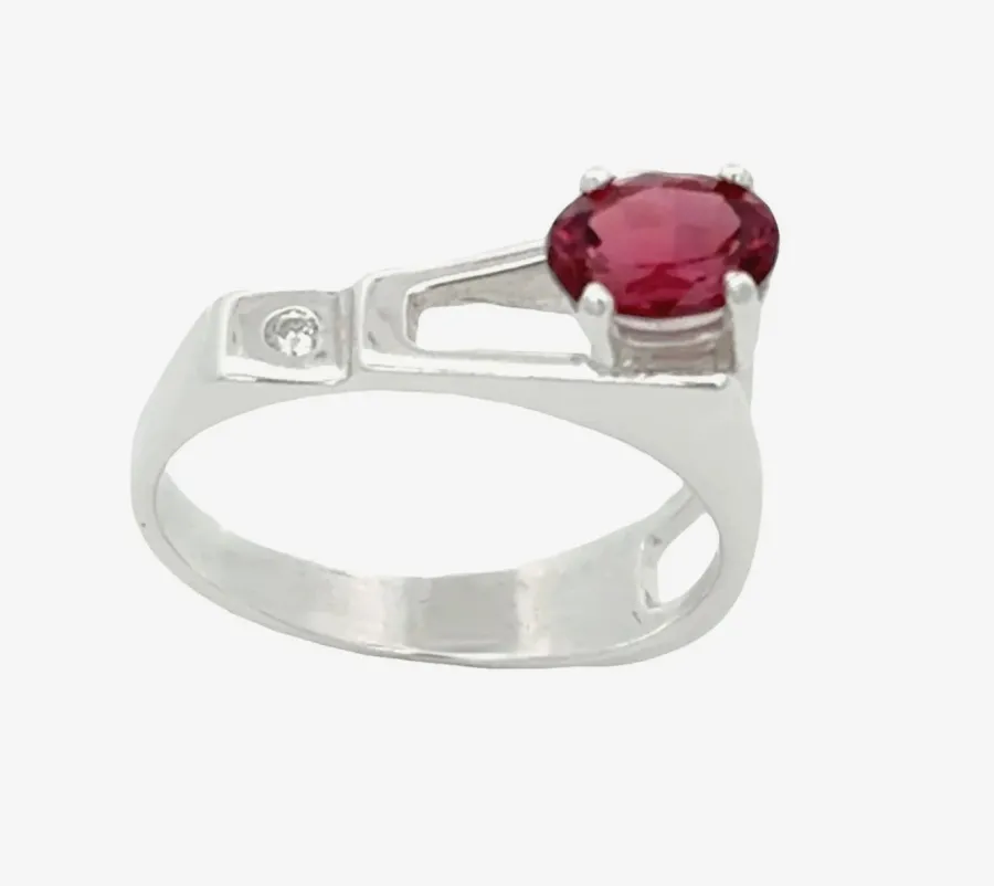 Rhodolite Garnet Horizontal Ring Ocal Faceted 1.05 carat with Moissanite Accent by Sharon Teaman
