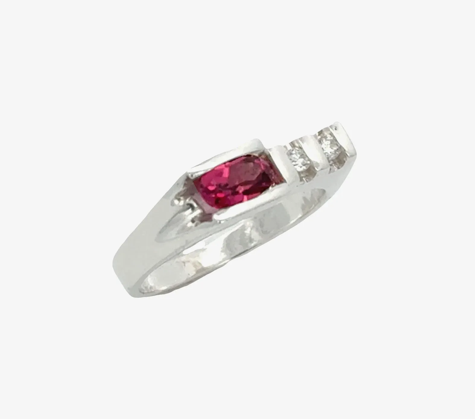 Rhodolite Garnet Horizontal Ring with Faceted Oval and Moissanite Accents by Sharon Teaman — view 2