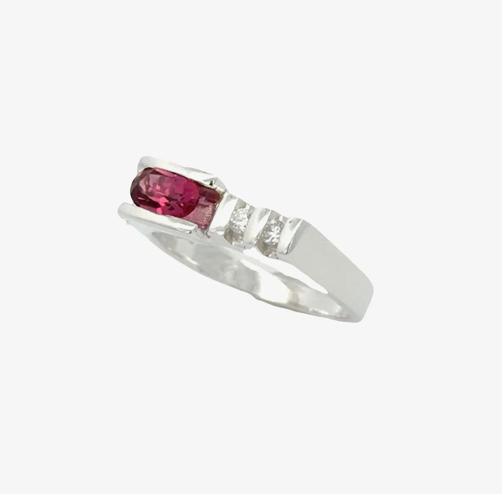 Rhodolite Garnet Horizontal Ring with Faceted Oval and Moissanite Accents by Sharon Teaman — view 3