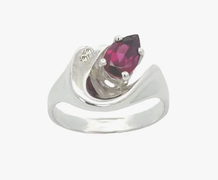 Rhodolite Garnet Pear Cut 1.04 carat Ring with 2 Moissanite Accents by Sharon Teaman