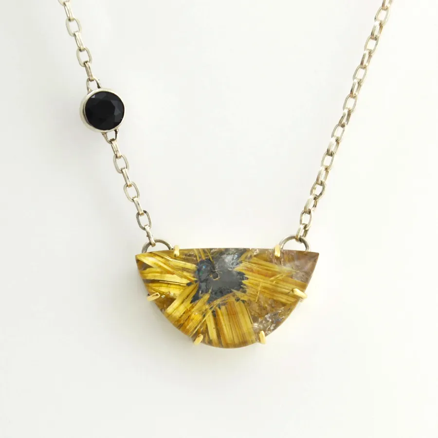 Rutilated Quartz and Onyx Necklace by Sharon Teaman