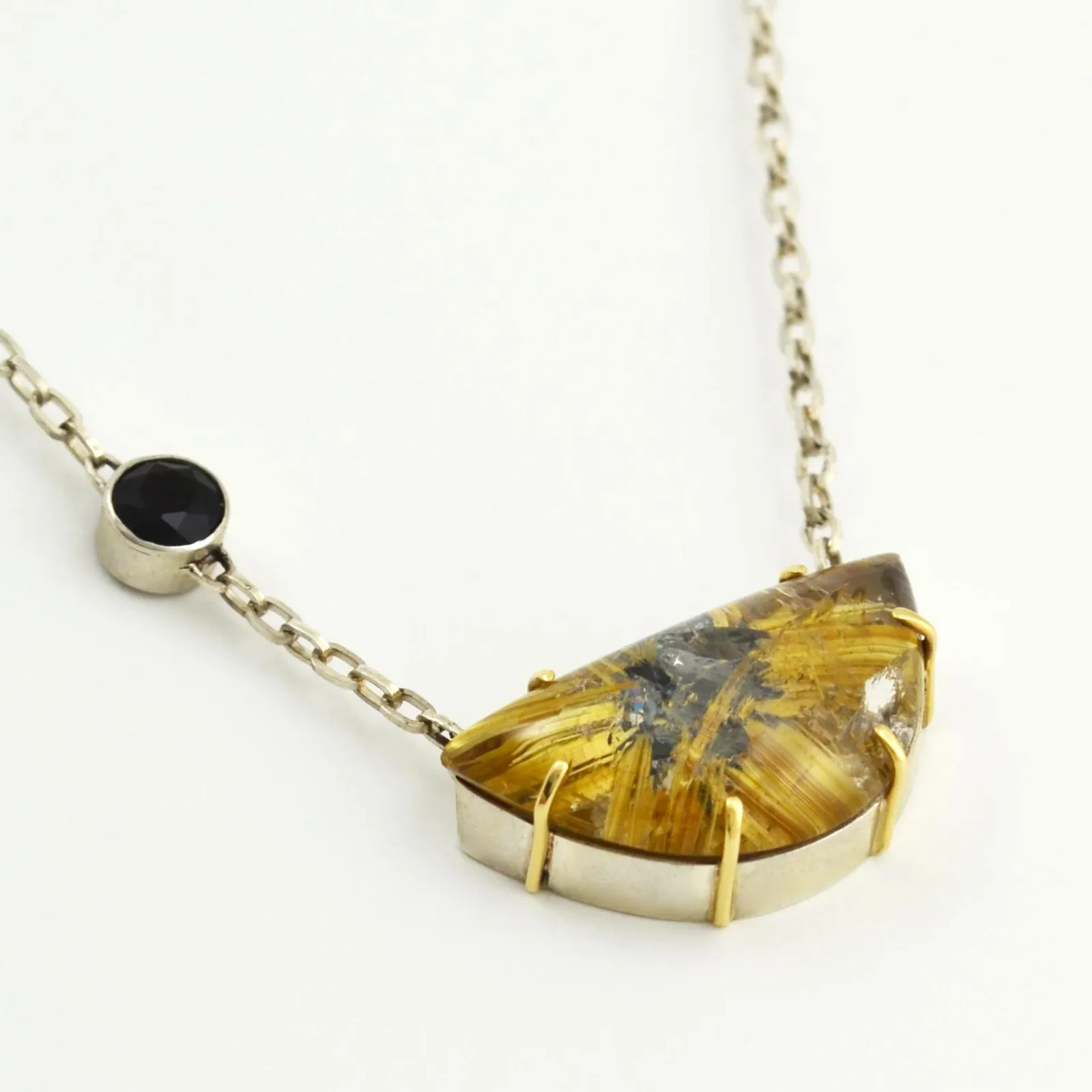 Rutilated Quartz and Onyx Necklace by Sharon Teaman — view 2