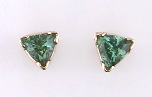 Shelly Green Tourmaline Trillion Stud Earrings by Sharon Teaman — view 1