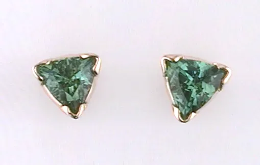Shelly Green Tourmaline Trillion Stud Earrings by Sharon Teaman